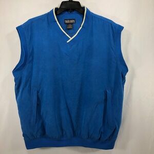 TRES BIEN Golf Vest Men's Size XL Blue Suede Sleeveless Zipper Pockets Lined